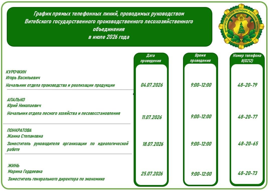 ГРАФИК прямых линий на июль 2026 года